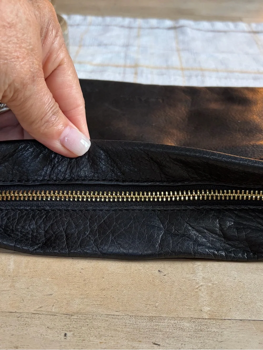 India Hicks Black Leather Fold-Over Carmen Clutch…No Tassel Clean